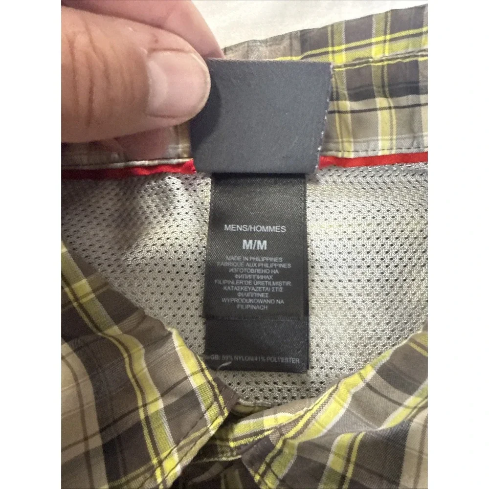 North Face Hiking Trail Shirt‎ Yellow Plaid Mens M Short Sleeve Button Outdoor